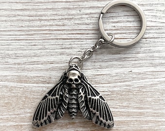 Death's Head Hawk Moth Keychain: Antique Silver Tone Moth Charm