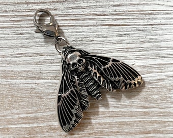 Death's Head Hawk Moth Clip-On Charm - Gothic Clip-On ~ Skull Zipper Pull ~ Goth Gift ~ Skull Moth ~ Morbid Gift ~ Moth Gift ~ Skull Gift