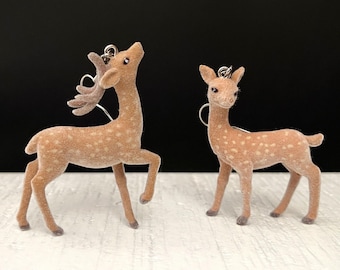 Large Flocked Deer Earrings ~ Mismatched Earrings ~ Cottage Core Jewelry ~ Fawn ~ Stag ~