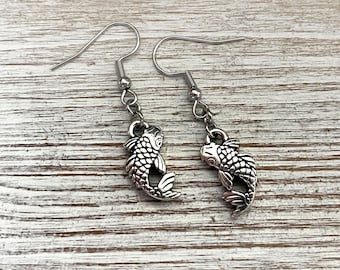 Silver Plated Koi Fish Earrings: Tierracast Pewter Charms
