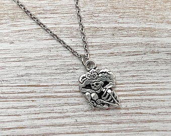 Day of the Dead Catrina Necklace, Silver Plated Pewter Calavera Skull Pendant