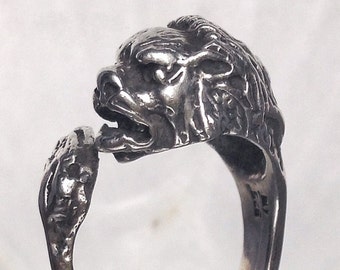 LION ring, ANTIQUE STERLING silver ring, classical lion ring, greek lion ring, neoclassical, gift for him, christmas gifts