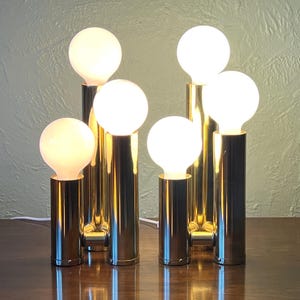 2x Brass 3 Level Pillar Table Lamps Mid Century 1970s Sputnik Atomic Age