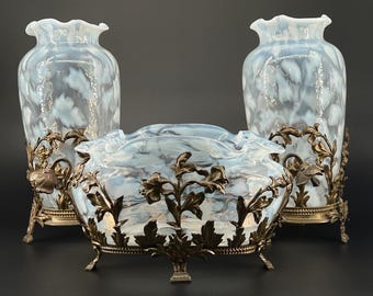 Authentieke Harrach antieke art nouveau 3-delige set jardinier en 2 vazen, circa 1905 uitstekende staat spectaculair