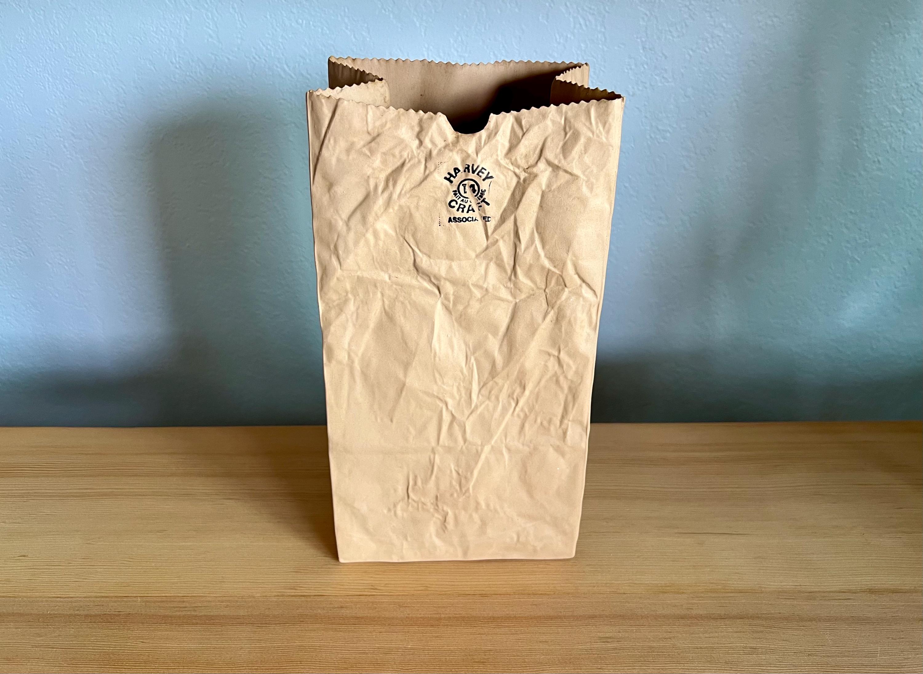 Michel Harvey Craft #14 Ceramic Paper Bag Vase 12.5” 80s Very Good