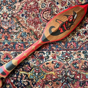 Beautiful North West Native Painted Paddle Sea Wolf Motif Haida
