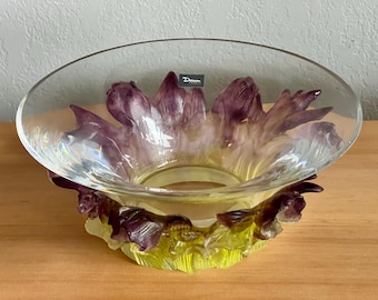 Authentic Daum Pate-De-Verre “Irises” Coupe 10” Very Good Condition In Box With Label