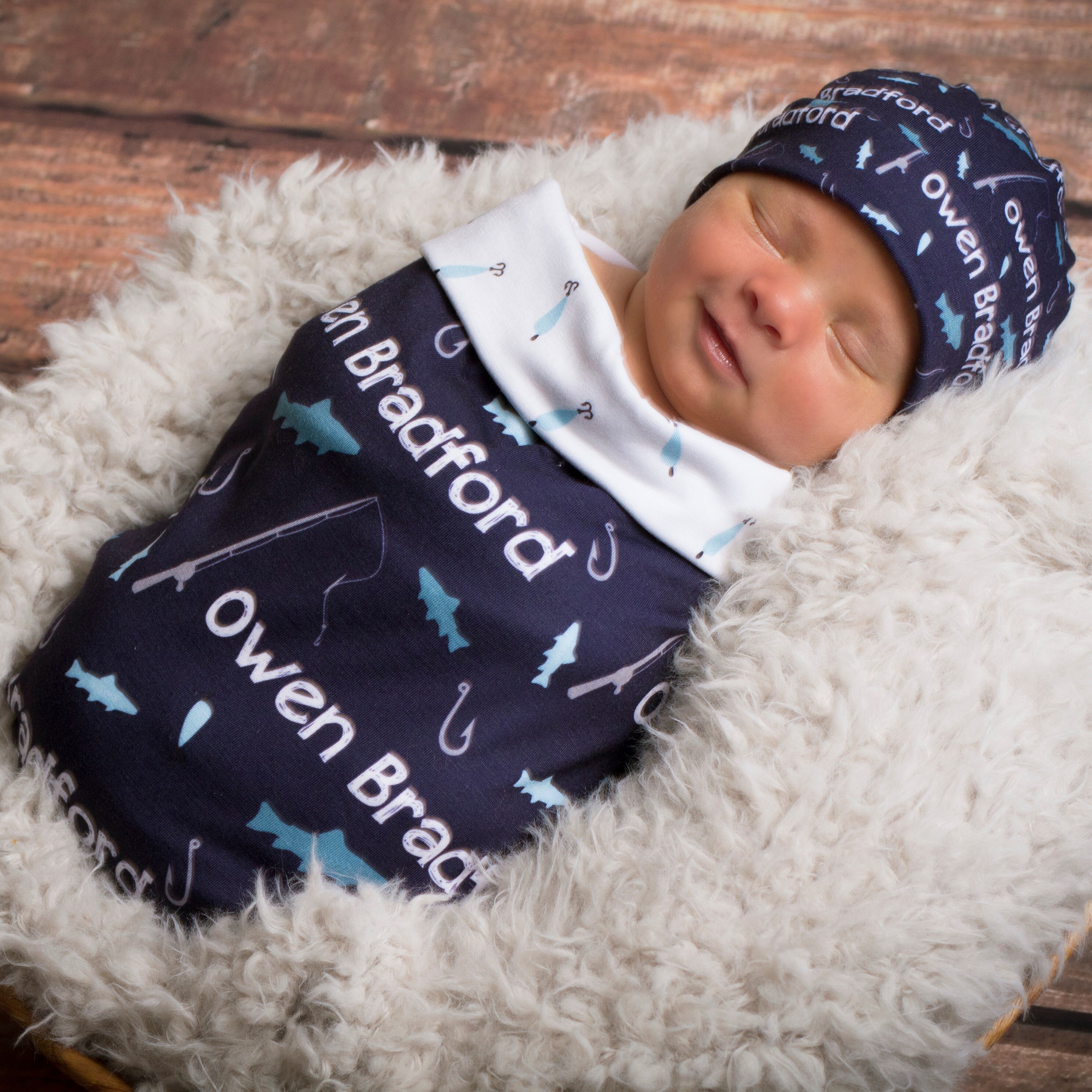 Personalized Swaddle Blanket Gone Fishing Baby Name Etsy