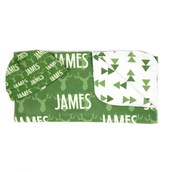 Personalized Swaddle Blanket and Hat / Headband Set Hunting Etsy