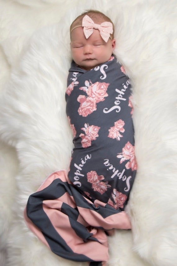 Personalized Swaddle Blanket with Floral Print // Vintage Etsy