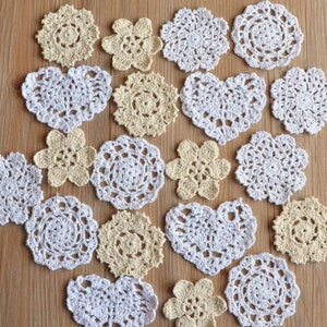 Lot 30 Hand Crochet Assorted Small Heart Snowflake Petal Lace Doilies For Crafts Embellishments