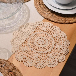 4 Hand Crochet Round Lace Doilies For Table Placemats 12 inches Wedding Farmhouse Tabletop Accessories