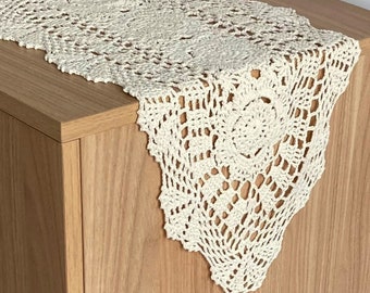 Hand Crochet Lace Farmhouse Dresser Scarf Table Runner French Country Boho
