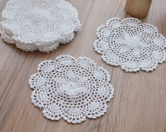Lot 12 Round Hand Crochet White Lace Doilies Farmhouse Rustic Wedding Coasters for Tables