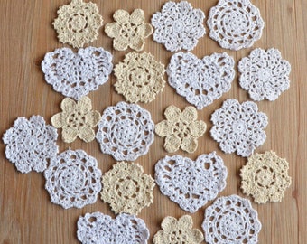 Lot 30 Hand Crochet Assorted Small Heart Snowflake Petal Lace Doilies For Crafts Embellishments