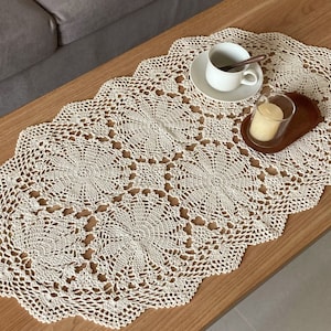 Hand Crochet Lace Doily Table Runner Farmhouse Dresser Scarf Place Mat