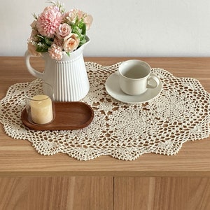 Hand Crochet Lace Oval Table Runner Farmhouse Dresser Scarf French Country Boho Place Mat