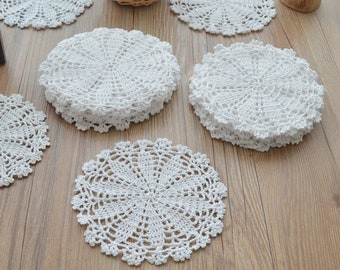 Lot 12 Hand Crochet Round White Snowflake Lace Doilies Table Placemats Christmas Wedding Boho Coasters