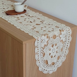 Hand Crochet Lace Table Runner Dresser Scarf