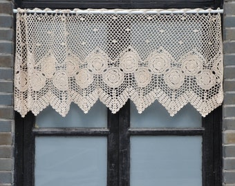 Hand Crochet Lace Kitchen Cafe Window Curtain Valance French Country Farmhouse Custom Made Rustic Tier