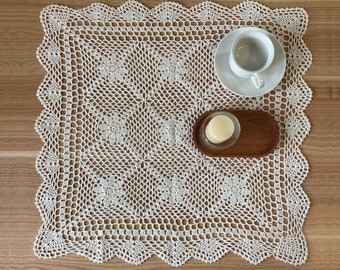 Hand Crochet Square Lace Doily Placemat Farmhouse Tablecloth Dresser Scarf Table Runner