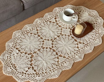 Hand Crochet Lace Doily Table Runner Farmhouse Dresser Scarf Place Mat