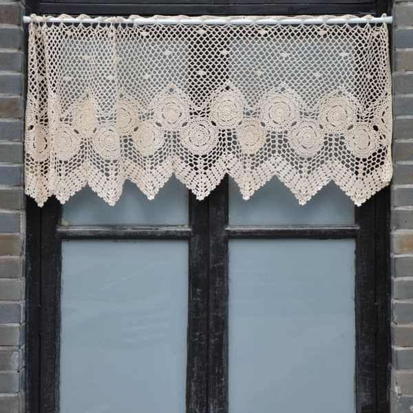 Hand Crochet Lace Kitchen Cafe Window Curtain Valance French Country Farmhouse Custom Made Rustic Tier