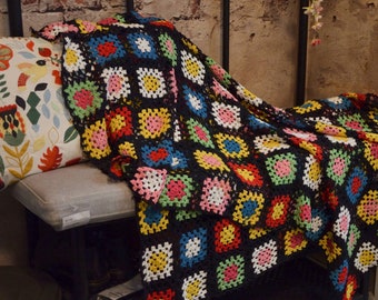 Hand Crochet Granny Square Couch Sofa Throw Blanket Outdoor Knitted Cotton