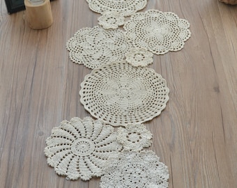 Assorted Hand Crochet Doilies Lot for DIY Table Runner Rustic Wedding French Country Retro Party Coasters Dresser Scarves