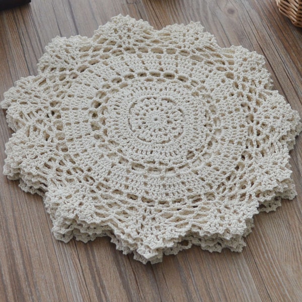 Set of 6 Round Hand Crochet Lace Doilies for Crafts Wedding Farmhouse Table Placemats