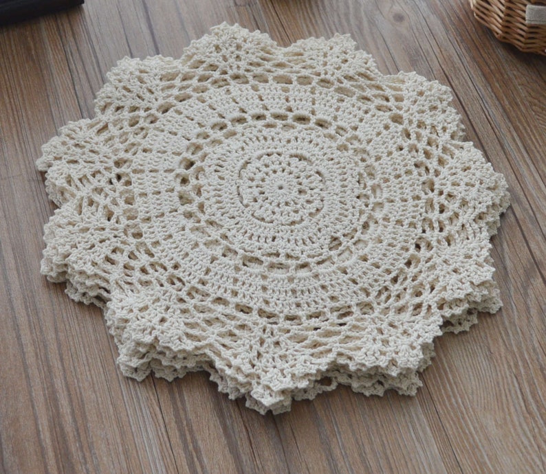 Set of 6 Round Hand Crochet Lace Doilies for Crafts Wedding Farmhouse Table Placemats image 1