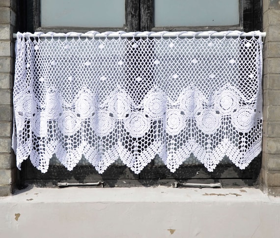 Tenda Uncinetto Stile Boho Per Bistrò - Mezza Finestra In Lino Con Frange, 85x100 Cm