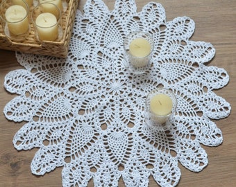 Hand häkeln Runde weiße Ananas Spitze Deckchen Französisch Land Bauernhaus rustikale Hochzeit Tischdecke Läufer Topper Tischset