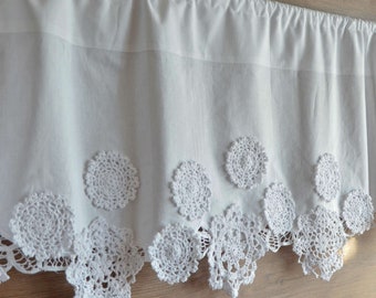 White Snowflake Lace Kitchen Cafe Window Tier Curtain Valance French Country Custom Made