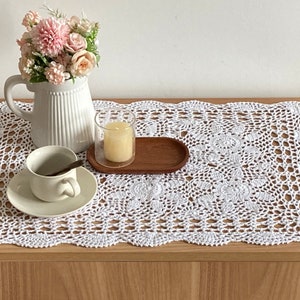 24 Hand Crochet Lace Doily Placemat Farmhouse Dresser Scarf Table Runner image 5