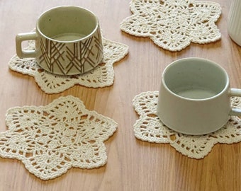 Set of 6 Hand Crochet Pineapple Petal Doilies Bar Coffee Table Coasters