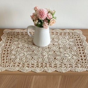 24 Hand Crochet Lace Doily Placemat Farmhouse Dresser Scarf Table Runner image 4