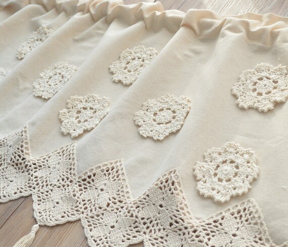 60 Ecru Macrame Crochet Kitchen Cafe Curtain Valance Etsy