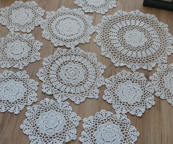 8 Hand Crochet Burgundy Doilies Lot in bulk French Country Wedding Coasters