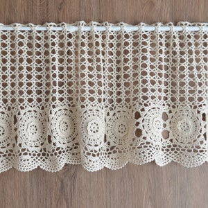 Hand Crochet Lace Kitchen Cafe Window Curtain Valance French Country Farmhouse Custom Made Rustic off white Tier