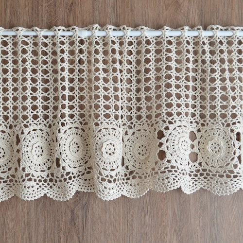 Hand Crochet Lace Kitchen Cafe Window Curtain Valance French Hand Crochet Lace Kitchen Cafe Window, White Crochet Kitchen Curtains