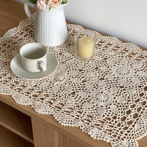 24 Hand Crochet Lace Doily Placemat Farmhouse Dresser Scarf Table Runner image 2