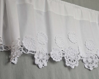 White Snowflake Lace Kitchen Cafe Window Curtain Valance French Country Boho Custom Made Tier