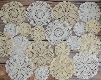 Lot 20 Assorted Crochet Lace Round Snowflake Doilies Lot for Crafts Table Coasters