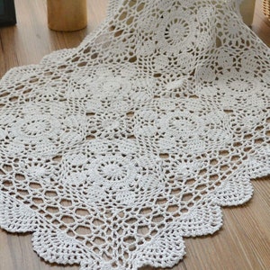 24&quot; Hand Crochet Lace Doily Placemat Farmhouse Dresser Scarf Table Runner