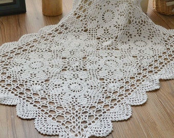 24" Hand Crochet Lace Doily Placemat Farmhouse Dresser Scarf Table Runner