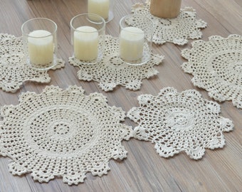 6 Hand häkeln Spitze Doilies viel für Tische Französisch Land rustikale Hochzeit Untersetzer