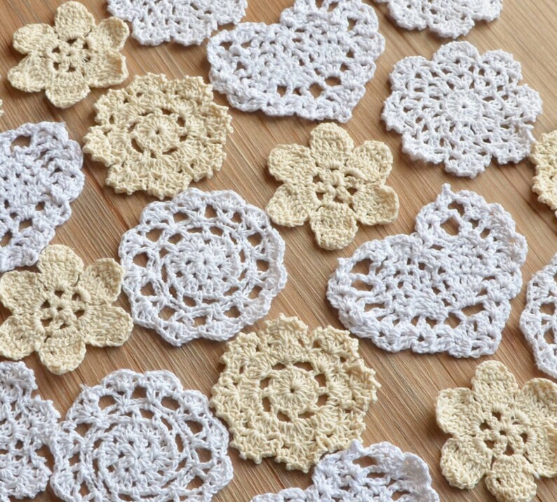 Lot 36 Hand Crochet Assorted Small Snowflake Petal Lace Doilies For