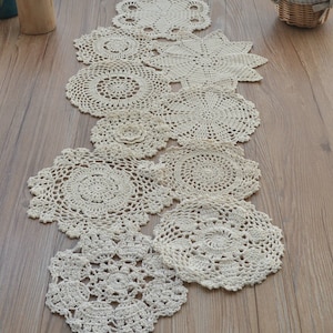 10 Assorted Hand Crochet Lace Doilies Table Placemats Runners Farmhouse Rustic Wedding Fabric Coasters