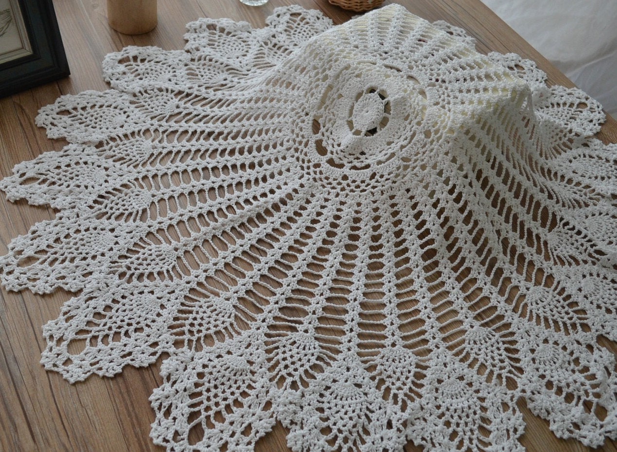 Hand Crochet Lace Pineapple White Doily Wedding Table Cloth Etsy